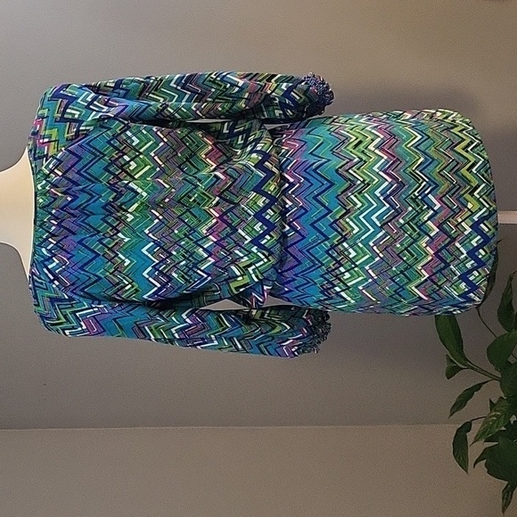 Amanda Uprichard Silk Chevron Print Tie Waist 3/4 Sleeve Dress Size See Comment - Picture 2 of 9